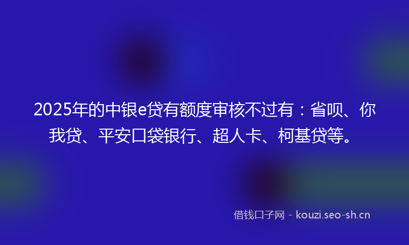 2025年的中银e贷有额度审核不过有：省呗、你我贷、平安口袋银行、超人卡、柯基贷等。
