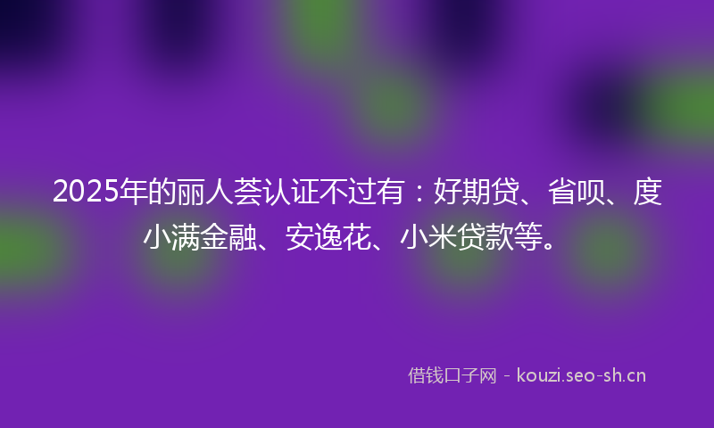 2025年的丽人荟认证不过有：好期贷、省呗、度小满金融、安逸花、小米贷款等。