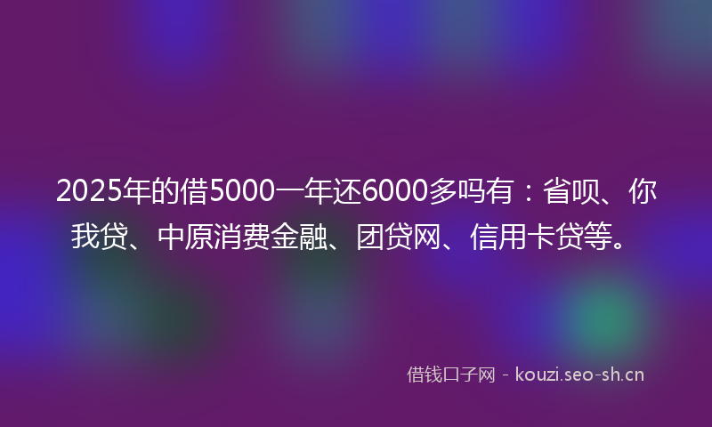 2025年的借5000一年还6000多吗有：省呗、你我贷、中原消费金融、团贷网、信用卡贷等。