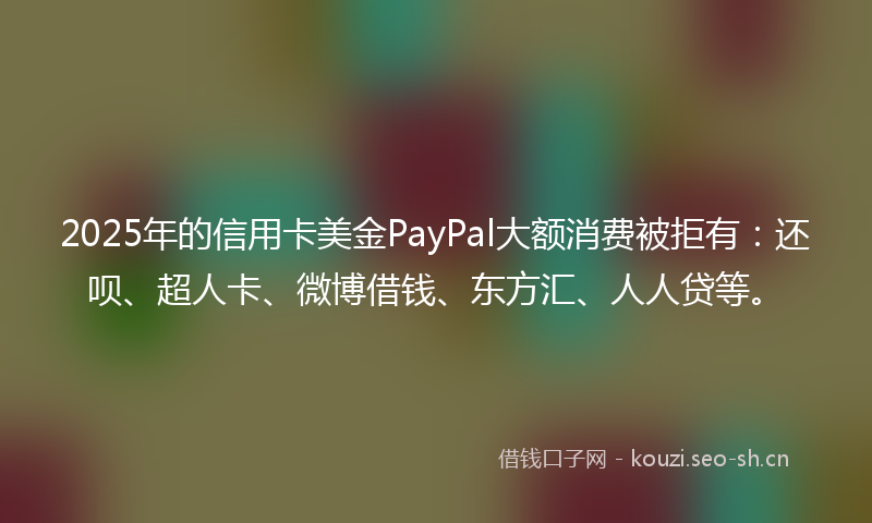 2025年的信用卡美金PayPal大额消费被拒有:还呗、超人卡、微博借钱、东方汇、人人贷等。