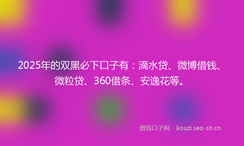 2025年的双黑必下口子有：滴水贷、微博借钱、微粒贷、360借条、安逸花等。