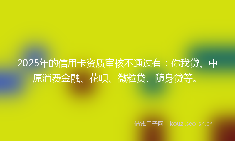 2025年的信用卡资质审核不通过有：你我贷、中原消费金融、花呗、微粒贷、随身贷等。