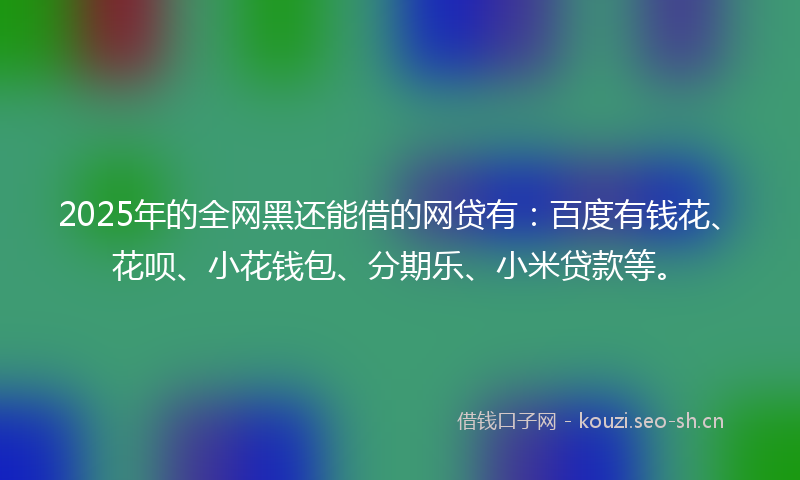 2025年的全网黑还能借的网贷有：百度有钱花、花呗、小花钱包、分期乐、小米贷款等。
