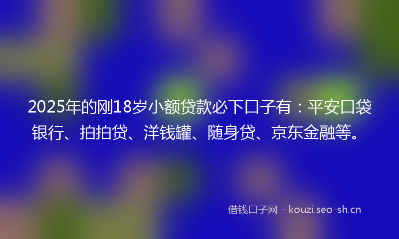 2025年的刚18岁小额贷款必下口子有：平安口袋银行、拍拍贷、洋钱罐、随身贷、京东金融等。