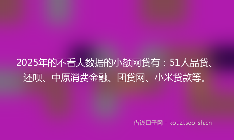 2025年的不看大数据的小额网贷有：51人品贷、还呗、中原消费金融、团贷网、小米贷款等。