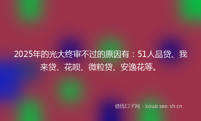 2025年的光大终审不过的原因有：51人品贷、我来贷、花呗、微粒贷、安逸花等。