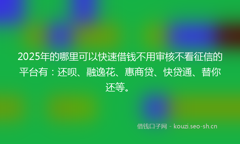 2025年的哪里可以快速借钱不用审核不看征信的平台有：还呗、融逸花、惠商贷、快贷通、替你还等。