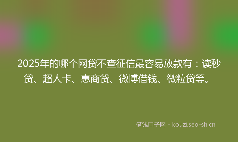 2025年的哪个网贷不查征信最容易放款有：读秒贷、超人卡、惠商贷、微博借钱、微粒贷等。