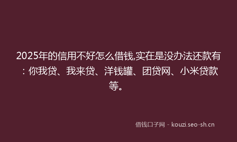 2025年的信用不好怎么借钱,实在是没办法还款有：你我贷、我来贷、洋钱罐、团贷网、小米贷款等。
