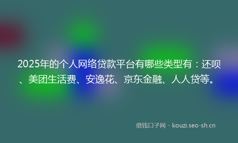 2025年的个人网络贷款平台有哪些类型有：还呗、美团生活费、安逸花、京东金融、人人贷等。