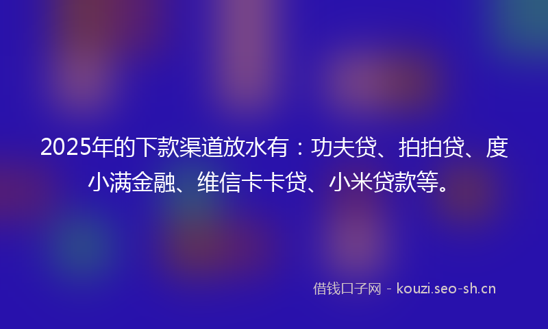 2025年的下款渠道放水有：功夫贷、拍拍贷、度小满金融、维信卡卡贷、小米贷款等。