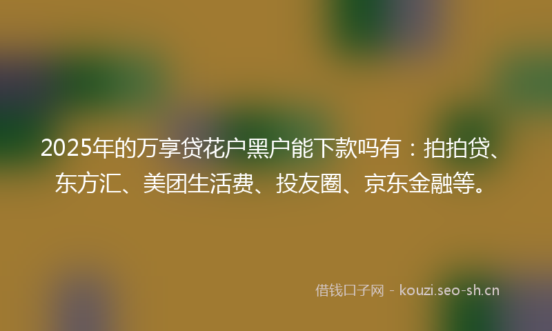 2025年的万享贷花户黑户能下款吗有：拍拍贷、东方汇、美团生活费、投友圈、京东金融等。