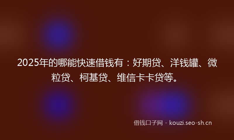 2025年的哪能快速借钱有：好期贷、洋钱罐、微粒贷、柯基贷、维信卡卡贷等。