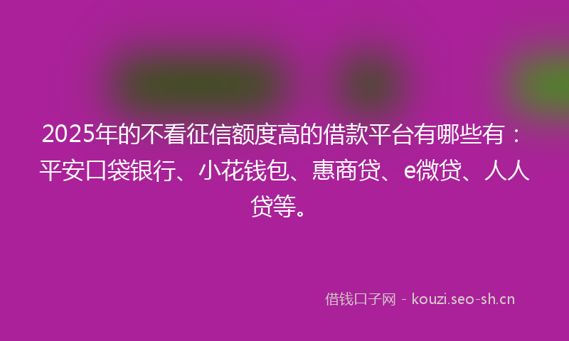 2025年的不看征信额度高的借款平台有哪些有：平安口袋银行、小花钱包、惠商贷、e微贷、人人贷等。