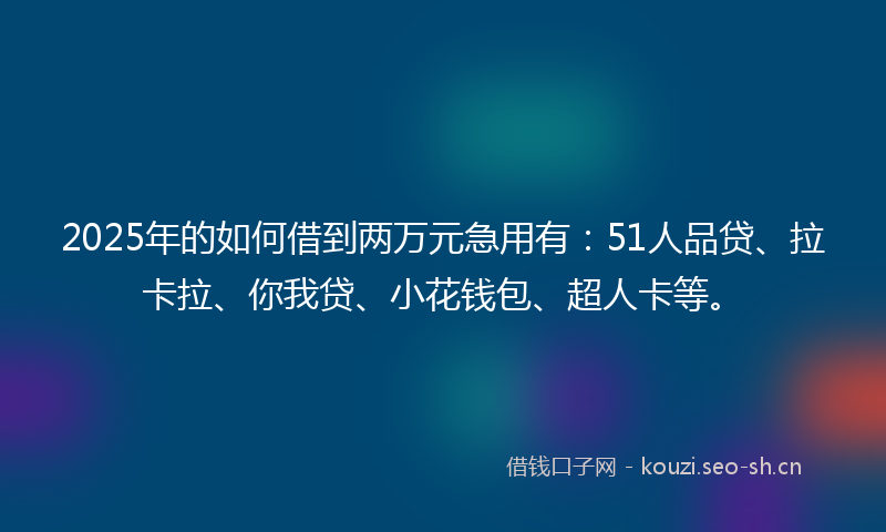 2025年的如何借到两万元急用有：51人品贷、拉卡拉、你我贷、小花钱包、超人卡等。