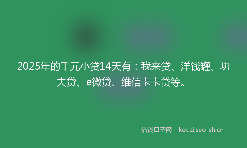 2025年的千元小贷14天有:我来贷、洋钱罐、功夫贷、e微贷、维信卡卡贷等。