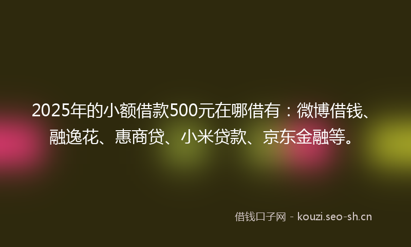 2025年的小额借款500元在哪借有：微博借钱、融逸花、惠商贷、小米贷款、京东金融等。