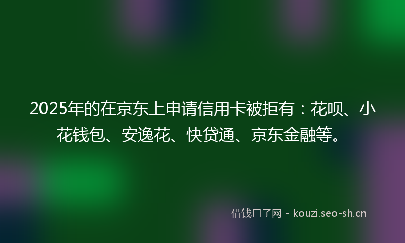 2025年的在京东上申请信用卡被拒有：花呗、小花钱包、安逸花、快贷通、京东金融等。