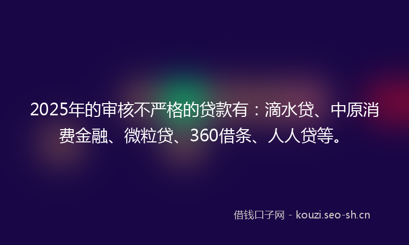 2025年的审核不严格的贷款有：滴水贷、中原消费金融、微粒贷、360借条、人人贷等。