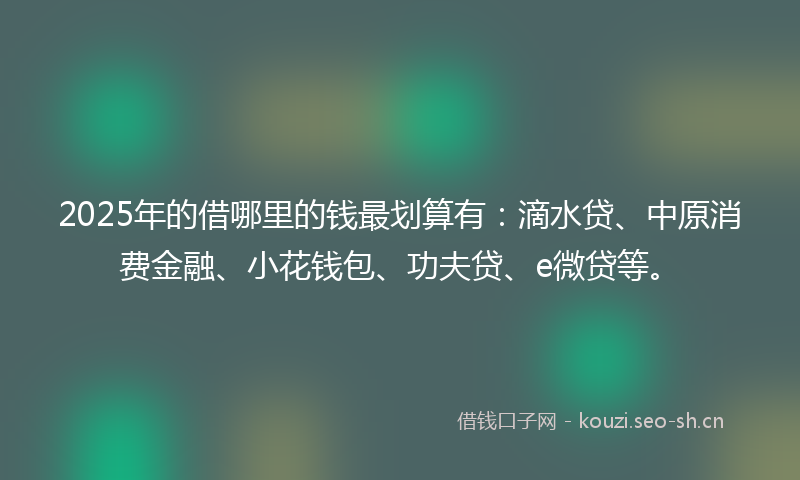 2025年的借哪里的钱最划算有：滴水贷、中原消费金融、小花钱包、功夫贷、e微贷等。