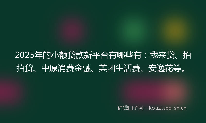 2025年的小额贷款新平台有哪些有：我来贷、拍拍贷、中原消费金融、美团生活费、安逸花等。