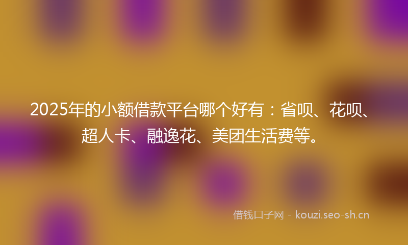 2025年的小额借款平台哪个好有：省呗、花呗、超人卡、融逸花、美团生活费等。
