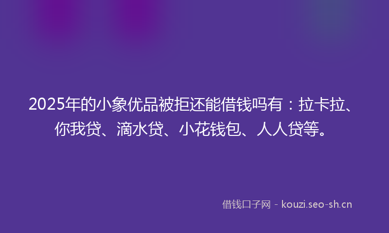 2025年的小象优品被拒还能借钱吗有：拉卡拉、你我贷、滴水贷、小花钱包、人人贷等。