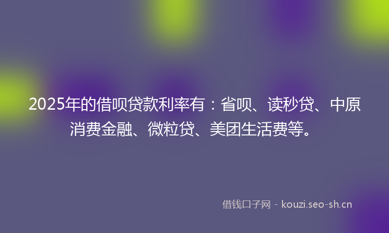 2025年的借呗贷款利率有：省呗、读秒贷、中原消费金融、微粒贷、美团生活费等。