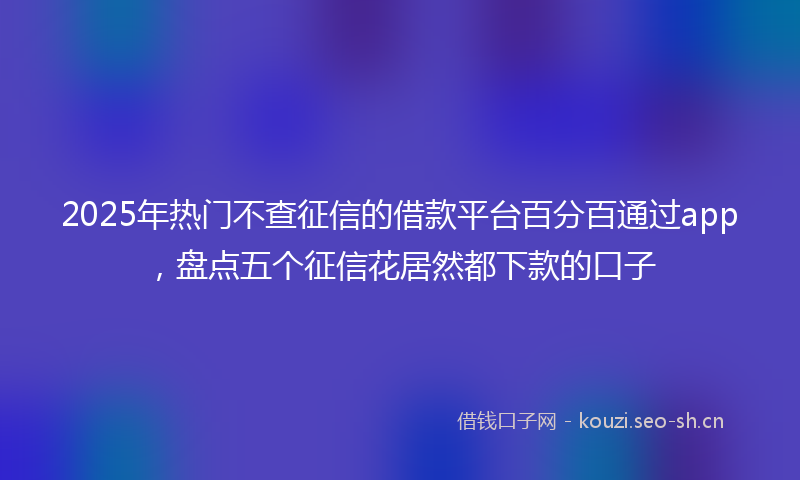 2025年热门不查征信的借款平台百分百通过app，盘点五个征信花居然都下款的口子
