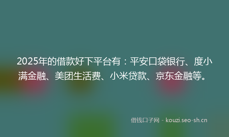 2025年的借款好下平台有：平安口袋银行、度小满金融、美团生活费、小米贷款、京东金融等。