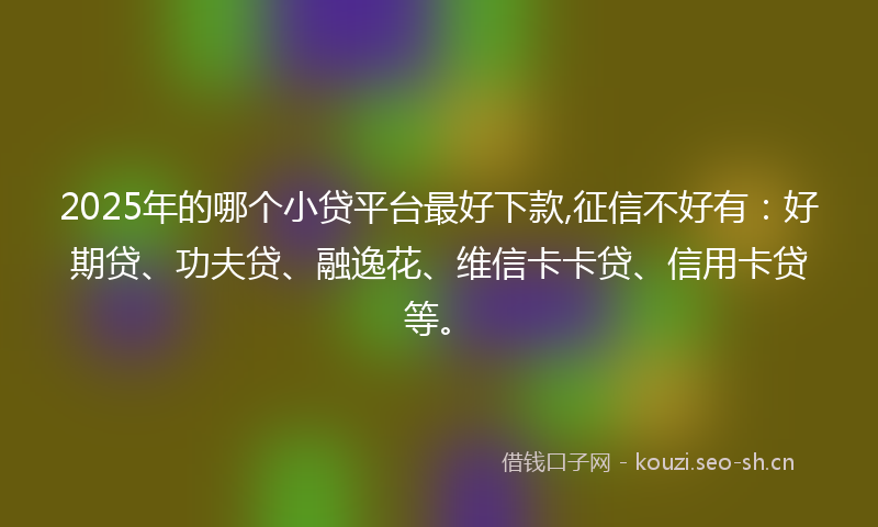 2025年的哪个小贷平台最好下款,征信不好有：好期贷、功夫贷、融逸花、维信卡卡贷、信用卡贷等。