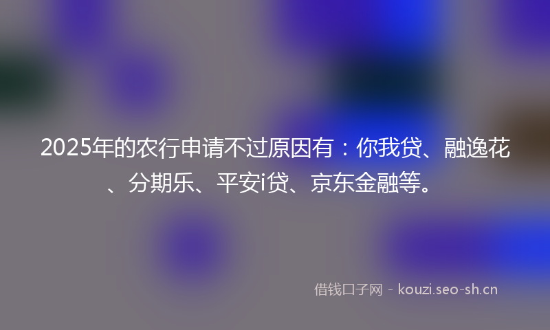 2025年的农行申请不过原因有：你我贷、融逸花、分期乐、平安i贷、京东金融等。