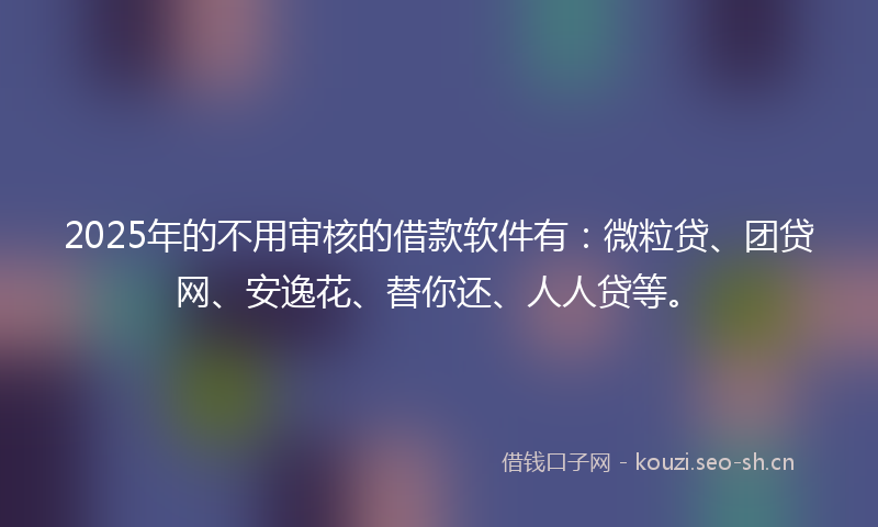 2025年的不用审核的借款软件有：微粒贷、团贷网、安逸花、替你还、人人贷等。