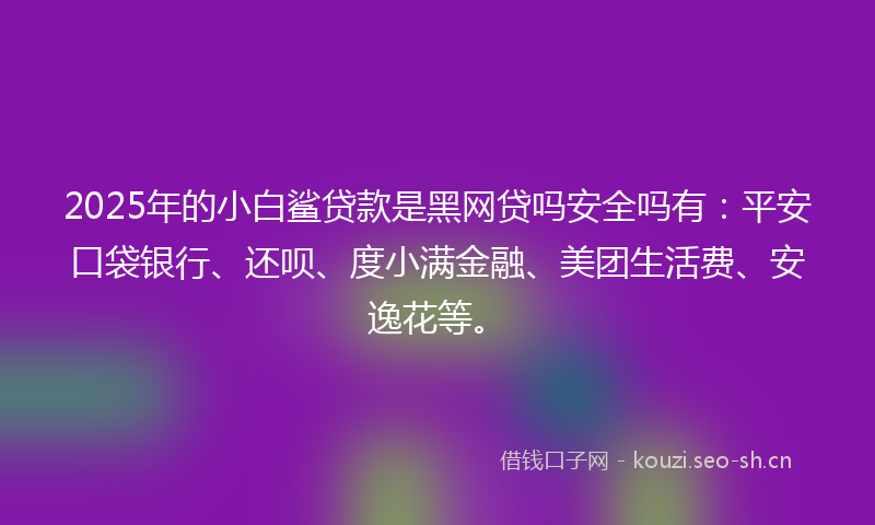2025年的小白鲨贷款是黑网贷吗安全吗有:平安口袋银行、还呗、度小满金融、美团生活费、安逸花等。