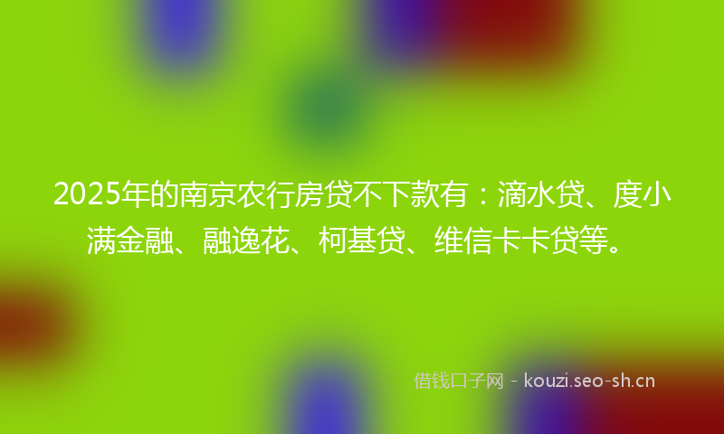 2025年的南京农行房贷不下款有：滴水贷、度小满金融、融逸花、柯基贷、维信卡卡贷等。