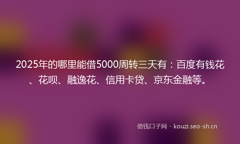 2025年的哪里能借5000周转三天有：百度有钱花、花呗、融逸花、信用卡贷、京东金融等。