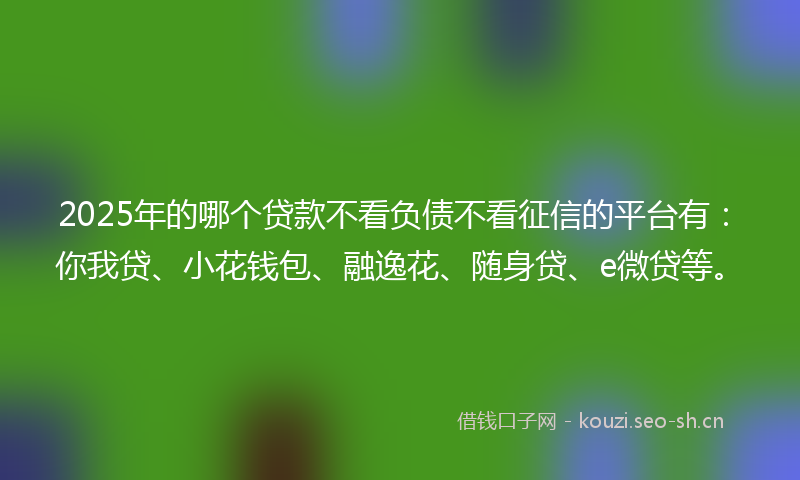 2025年的哪个贷款不看负债不看征信的平台有：你我贷、小花钱包、融逸花、随身贷、e微贷等。