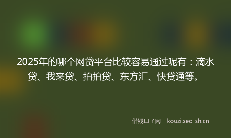 2025年的哪个网贷平台比较容易通过呢有：滴水贷、我来贷、拍拍贷、东方汇、快贷通等。