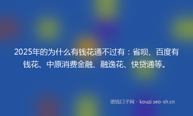 2025年的为什么有钱花通不过有：省呗、百度有钱花、中原消费金融、融逸花、快贷通等。
