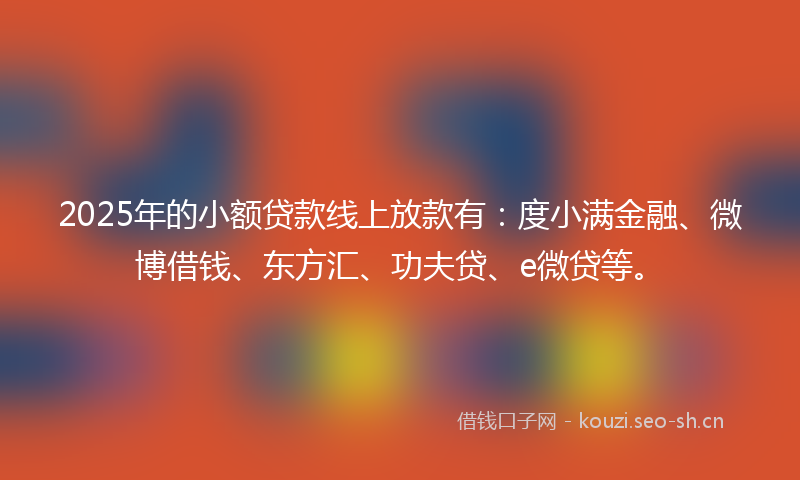 2025年的小额贷款线上放款有：度小满金融、微博借钱、东方汇、功夫贷、e微贷等。