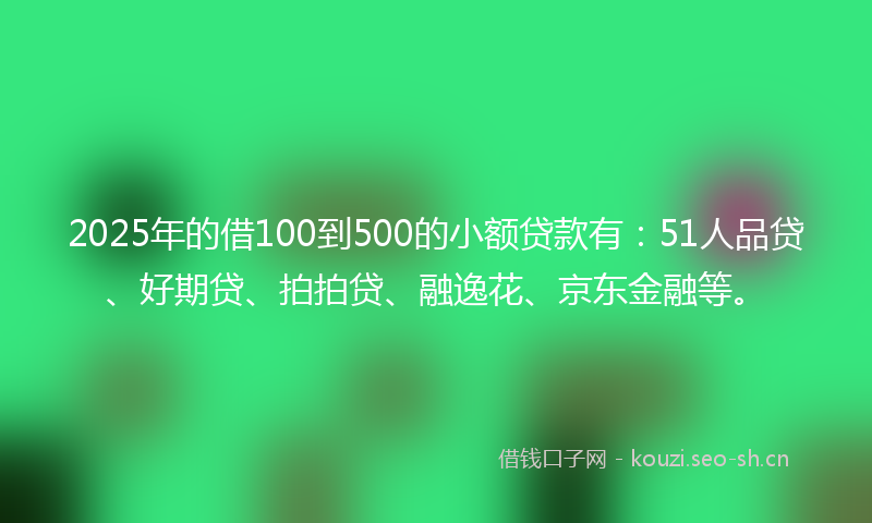 2025年的借100到500的小额贷款有：51人品贷、好期贷、拍拍贷、融逸花、京东金融等。