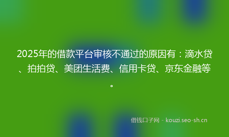 2025年的借款平台审核不通过的原因有：滴水贷、拍拍贷、美团生活费、信用卡贷、京东金融等。