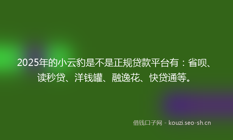 2025年的小云豹是不是正规贷款平台有：省呗、读秒贷、洋钱罐、融逸花、快贷通等。