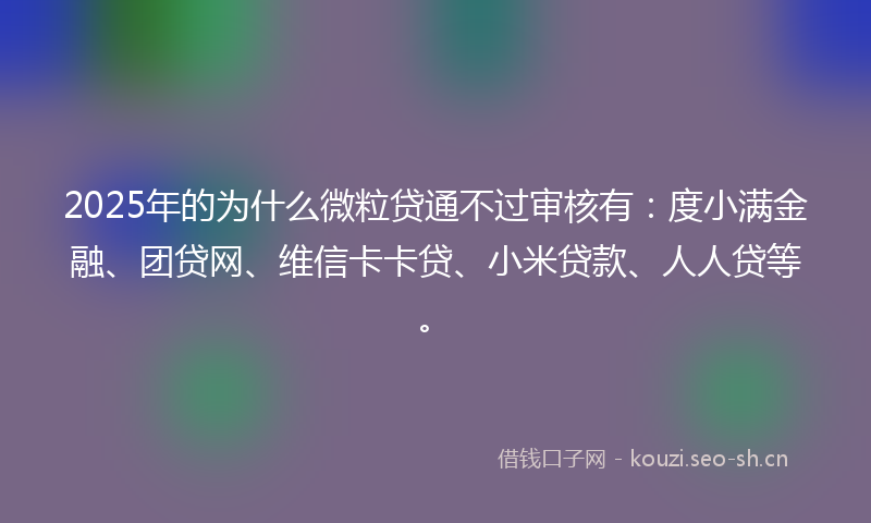 2025年的为什么微粒贷通不过审核有：度小满金融、团贷网、维信卡卡贷、小米贷款、人人贷等。