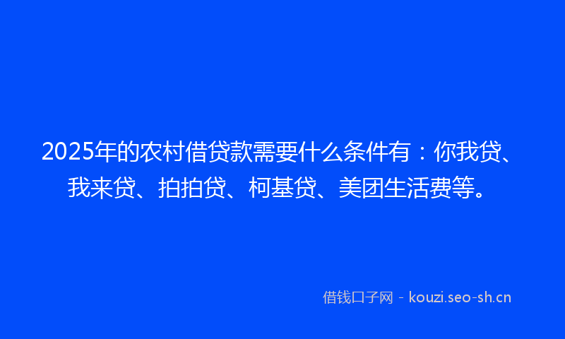 2025年的农村借贷款需要什么条件有:你我贷、我来贷、拍拍贷、柯基贷、美团生活费等。