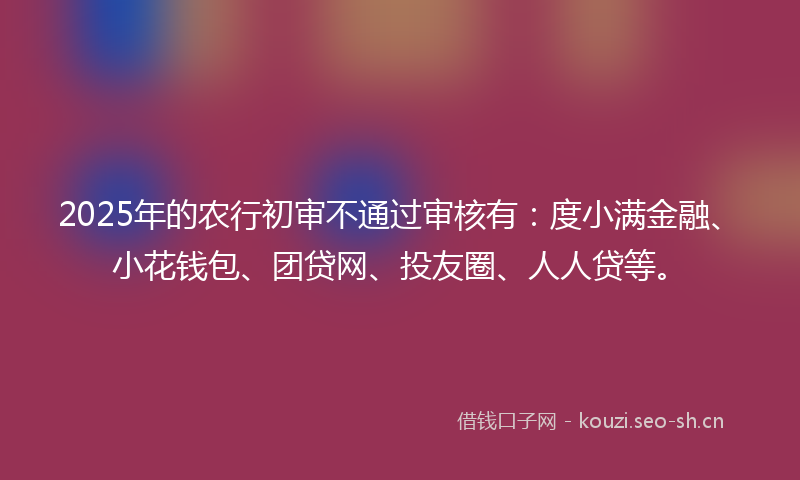 2025年的农行初审不通过审核有：度小满金融、小花钱包、团贷网、投友圈、人人贷等。