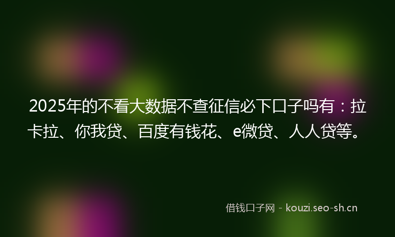 2025年的不看大数据不查征信必下口子吗有：拉卡拉、你我贷、百度有钱花、e微贷、人人贷等。