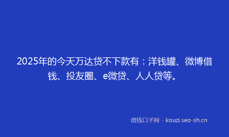 2025年的今天万达贷不下款有：洋钱罐、微博借钱、投友圈、e微贷、人人贷等。
