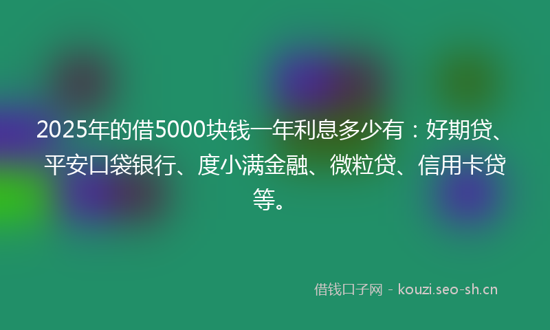 2025年的借5000块钱一年利息多少有：好期贷、平安口袋银行、度小满金融、微粒贷、信用卡贷等。