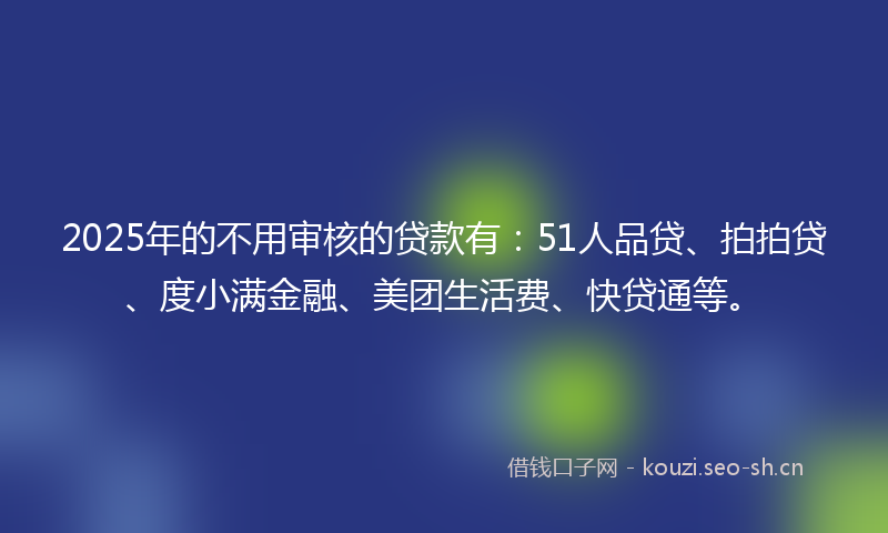 2025年的不用审核的贷款有：51人品贷、拍拍贷、度小满金融、美团生活费、快贷通等。